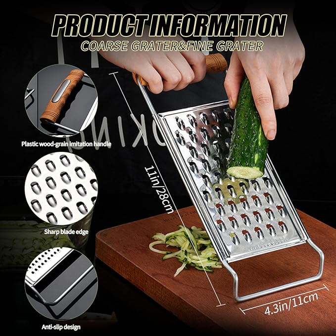 2 Pack Cheese Grater Handheld, Stainless Steel Zester Set of 2, Kitchen Flat