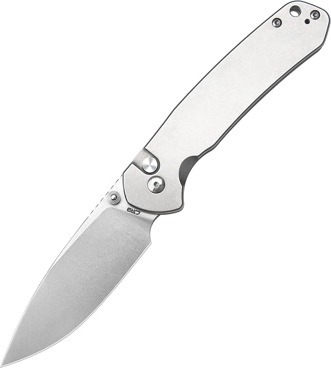 CJRB CUTLERY Pocket Knife Pyrite (J1925L) Button Lock EDC Large Foldable Knife AR-RPM9 Steel Blade and Stainless Steel Handle Silver Outdoor for Women Men for Gifts