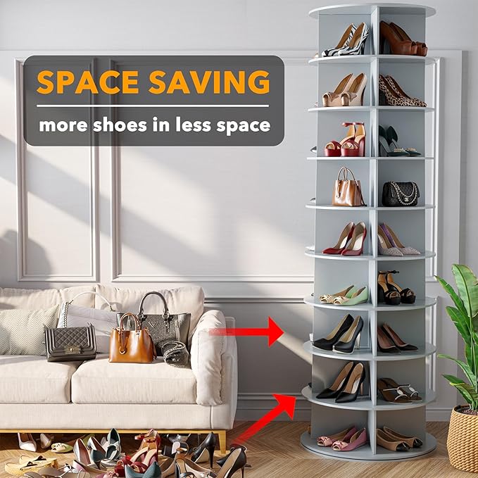 SpaceAid 9 Tier Rotating Shoe Rack Tower, Spinning Shoe Display Lazy Susan