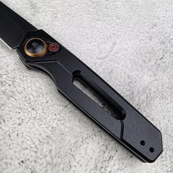 Push Button Lock Knife, Tactical Speedsafe Assisted EDC Folding Knife, Black Stonewashed Reverse Tanto Blade Aluminum Handle Outdoor Hunting Camping Knives With Reversible Deep Carry Pocket Clip For Men