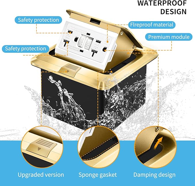 Vagueior Recessed Floor Electrical Outlet Kit, Waterproof Electrical Outlet