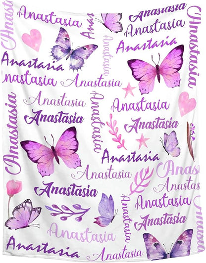 Personalized Baby Blanket for Girls Boys Kids Butterfly Custom Baby Blanket with Name Throw Birthday Gift for Toddlers Infants Shower Newborns Nursery Stroller Crib Bed Decor