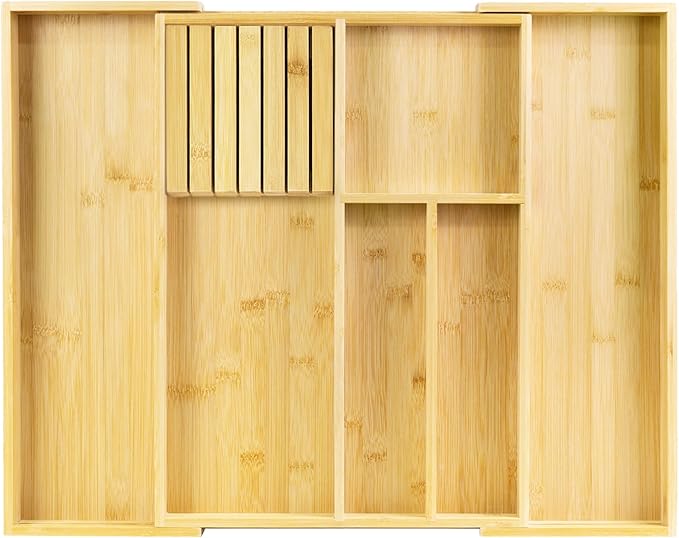 VaeFae Bamboo Kitchen Drawer Organizer, Utensil Tray