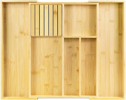 VaeFae Bamboo Kitchen Drawer Organizer, Utensil Tray