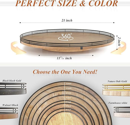 21" Lazy Susan Oak Wood Turntable Organizer