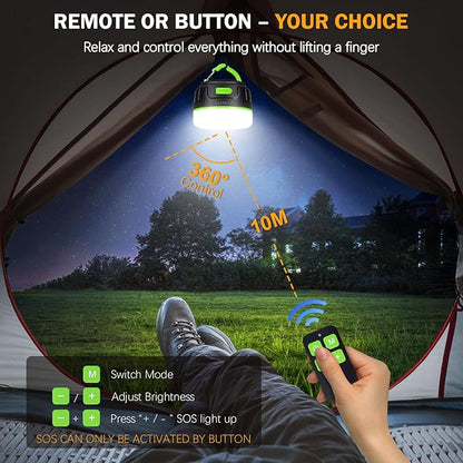 Rechargeable LED Camping Lantern 1000LM, 300H Runtime, 6400mAh, IPX5 Waterproof Tent Light for Camping, Hiking, Power Outages, Home, Emergency Use - Wireless Remote Edition,Green
