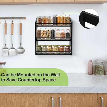 3 Tier Bamboo Spice Rack, Seasoning Jars Rack Shelf Spice Organizer