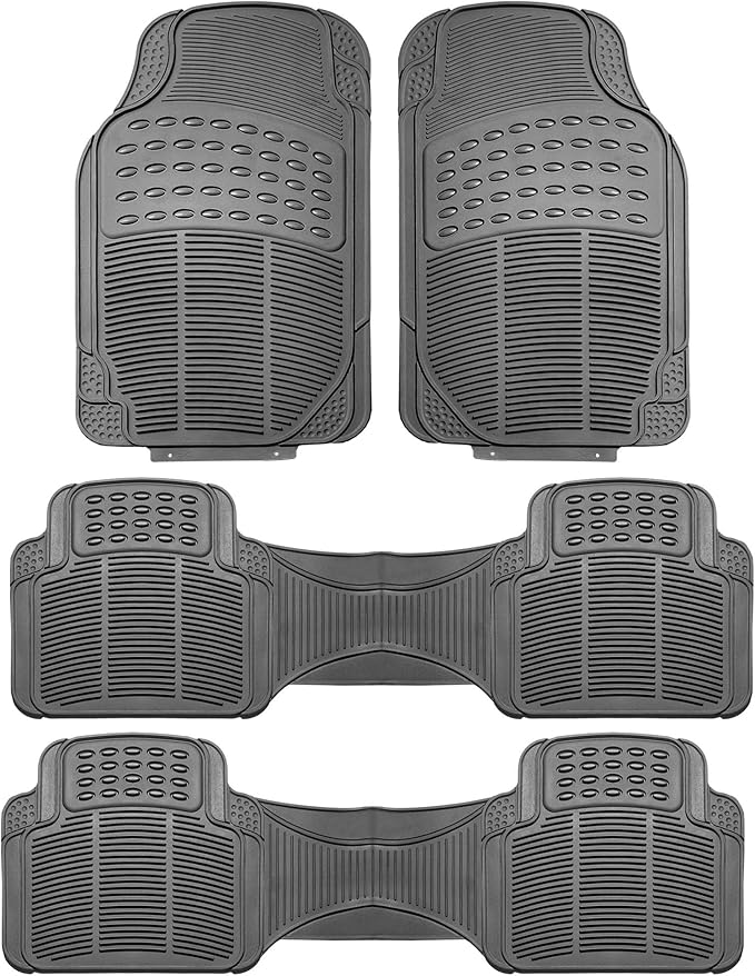 FH Group Car Floor Mats - Heavy-Duty Rubber for Cars, Universal Fit 3 Rows Full Set, Trimmable ClimaProof Floor Mats, For SUVs, Truck, Gray