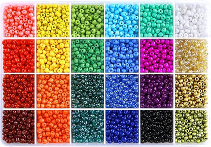 Glass Seed Beads for Bracelet Making Kit, 24 Colors 6/0 4mm Small Beads Multicolor Beading Beads with Container Box for Jewelry Making - Approx 6000pcs