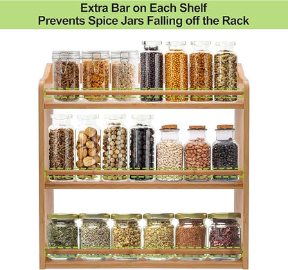 3 Tier Bamboo Spice Rack, Seasoning Jars Rack Shelf Spice Organizer
