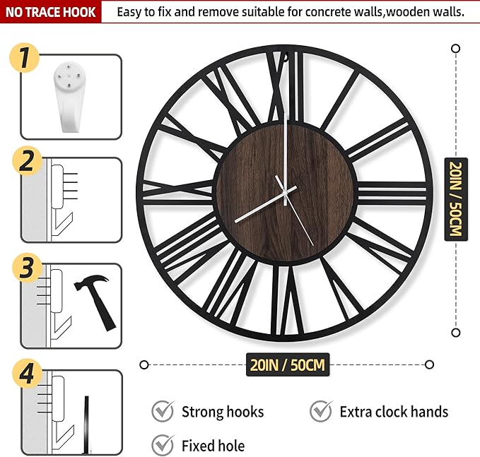 LEIKE Large Wall Clocks with Night Light Battery Operated, Silent Non Ticking