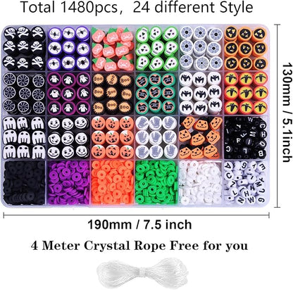 1480pcs Halloween Polymer Clay Beads Charms Friendship Bracelet Necklace Earring Jewelry Making kit, Accessories for Arts Crafts DIY Birthday Gifts for Women Girls