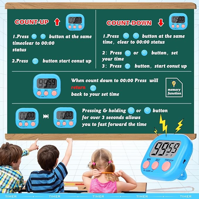 Mwellewm Digital Kitchen Timer 12 Packs Magnetic Classroom Stopwatch Timer 6