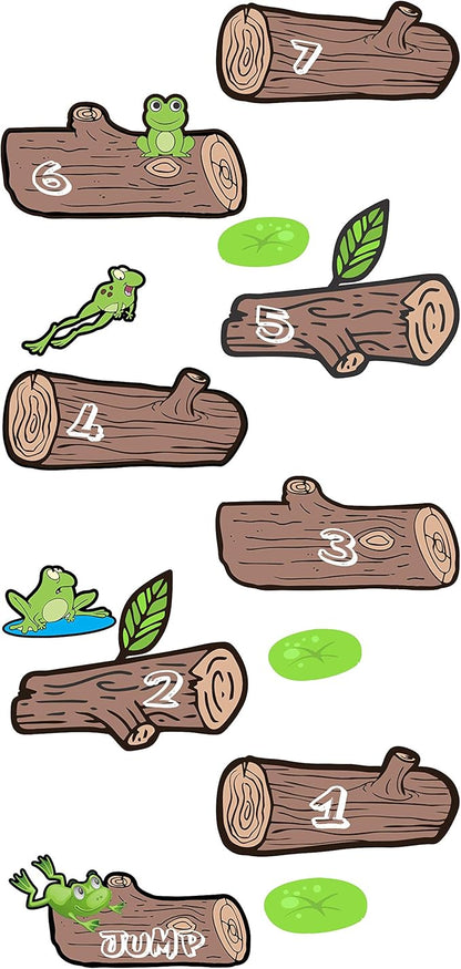 Classroom Decor Sensory Path Decals for Floor & Wall - Frog Hopping Game on Wooden Logs Hopscotch Floor Stickers for Boosting Gross Motor Skills