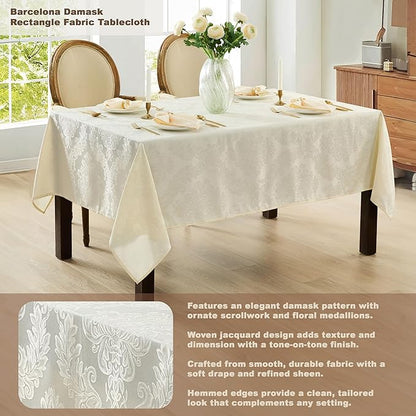 Newbridge Barcelona Luxury Damask Fabric Napkins, Set of 4 Square Napkins, Antique White, 100% Polyester, No Iron, Soil Resistant Dining Room, Party and Banquet Napkins