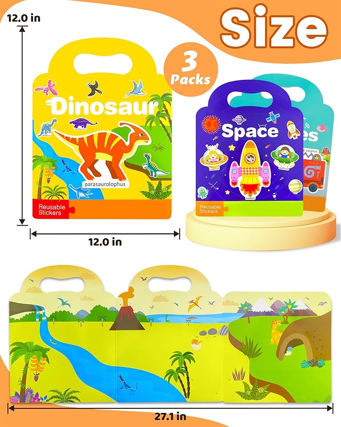 Reusable Sticker Book for Toddlers 2-4 Years, Stickers for Kids, Toddler Sticker Book Ages 1-3, Toddler Craft Activities, Toddlers Travel Toys Ages 2+ Boy Girl Birthday Gifts