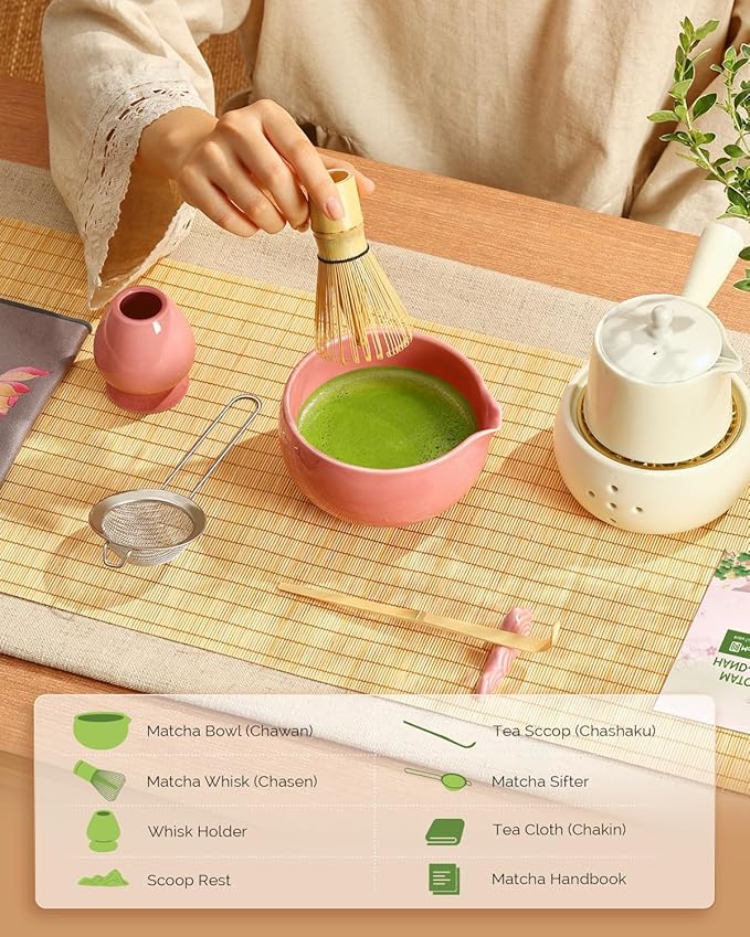 Maestri House Pink Matcha Whisk Set, 7-Pc Complete Matcha Kit