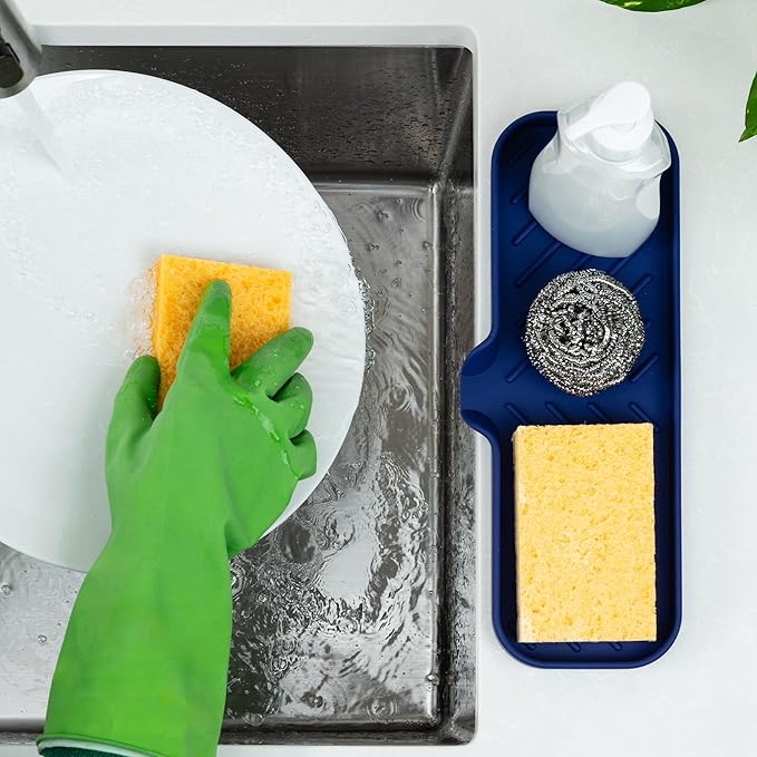 Zulay Kitchen Large Silicone Sponge Holder – Flexible Sink Organizer Tray
