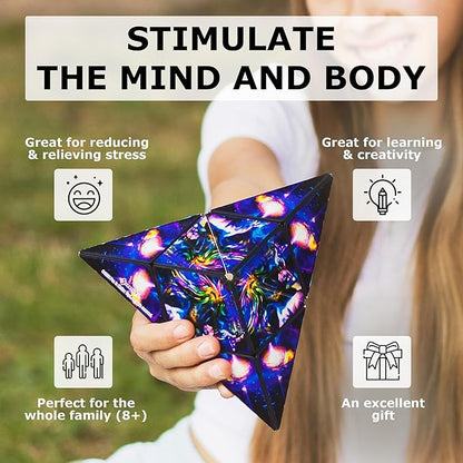 SHASHIBO Shape Shifting Box - Award-Winning Fidget Toy w/ 36 Rare Earth Magnets - Fidget Cube Transforms Into Over 70 Shapes, Sensory Toy Gift for Kids, Teens, and Adults (Cosmic Surfer)