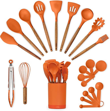 Silicone Kitchen Utensils Set & Holder: Cooking Utensils Set
