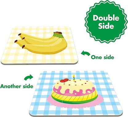 48 Food Matching Puzzles with Error-Correction Mechanism Pre-Primer in 2 Pieces, Perfect for Preschool Learning (24 Blocks Double Sided)