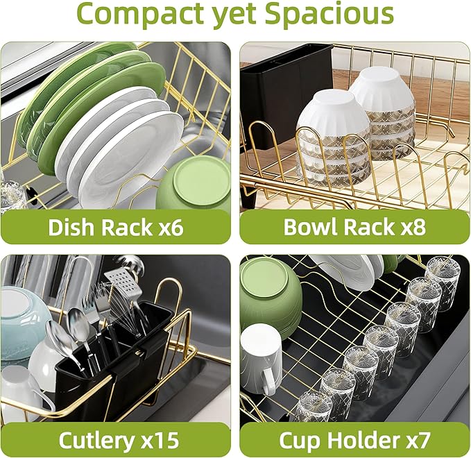 Golden Expandable Dish Drying Rack-Extra Large Stainless Steel Dish Drainer