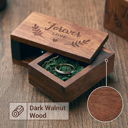 AW BRIDAL Ring Bearer Box Wedding Ring Box Walnut Wood Ring Organizer for Jewelry Wedding Engagement Gift for Couple Proposal