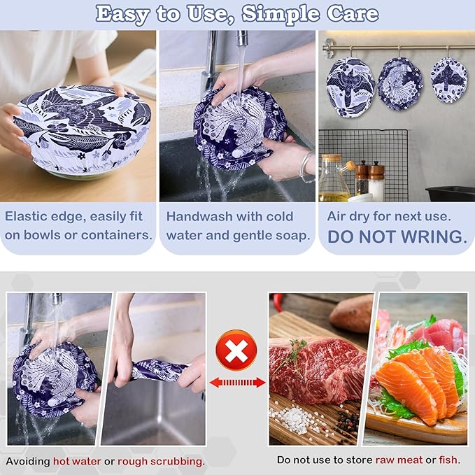 5-Size Reusable Beeswax Bowl Covers
