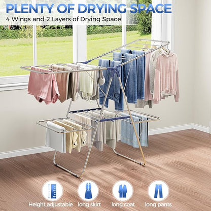 APEXCHASER Clothes Drying Rack, Foldable 2-Level Drying Rack Clothing,