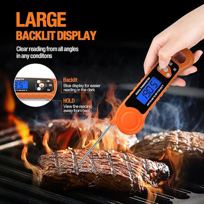 Digital Meat Thermometer for Grilling, Candy Thermometer Instant Read Food Thermometer Waterproof with Backlight for Cooking, Deep Fry, BBQ, Grill, Smoker and Roast (Orange)