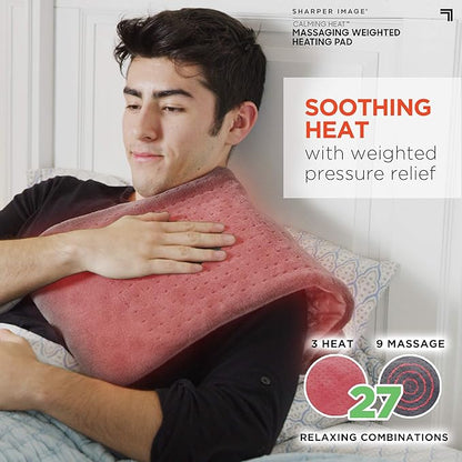 Calming Heat Massaging Vibrations Weighted Heating Pad by Sharper Image | Auto