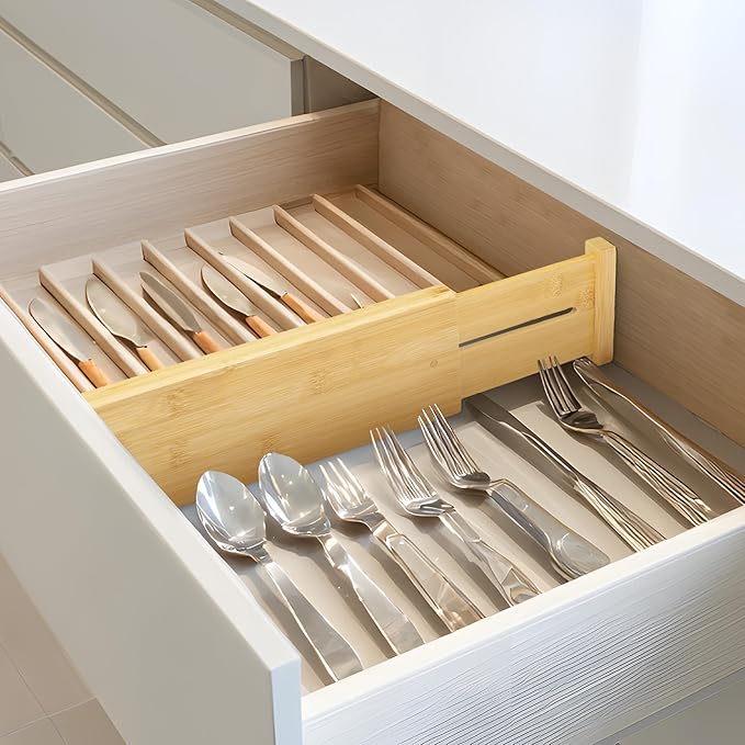VaeFae 3 Pack Bamboo Drawer Dividers, Expandable Separators