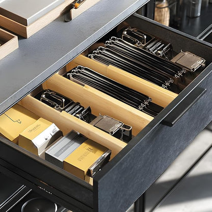 VaeFae 3 Pack Bamboo Drawer Dividers, Expandable Separators