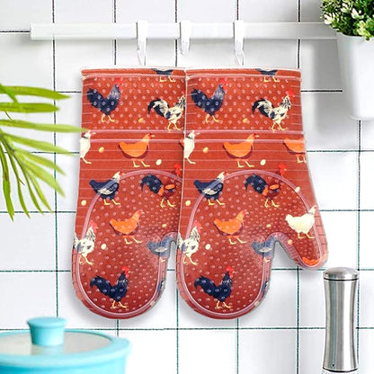 Oven Mitts Set of 2 with Transparent Clear Silicone Shell and Nice Shell Flower