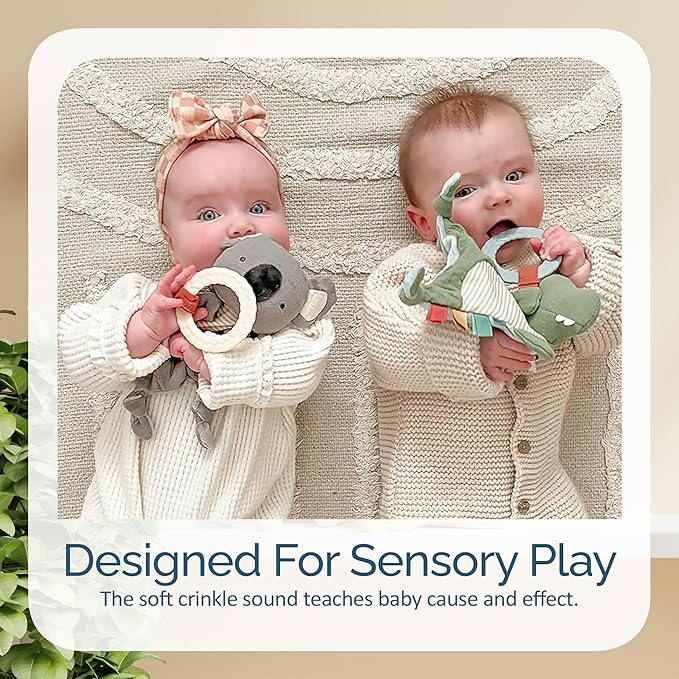 Itzy Ritzy - Bitzy Crinkle Sensory Toy Koala with Crinkle Sound for Babies & Toddlers - Features Soft Braided Teething Ring & Textured Ribbons, Designed for Ages 0 Months and Up, Koala