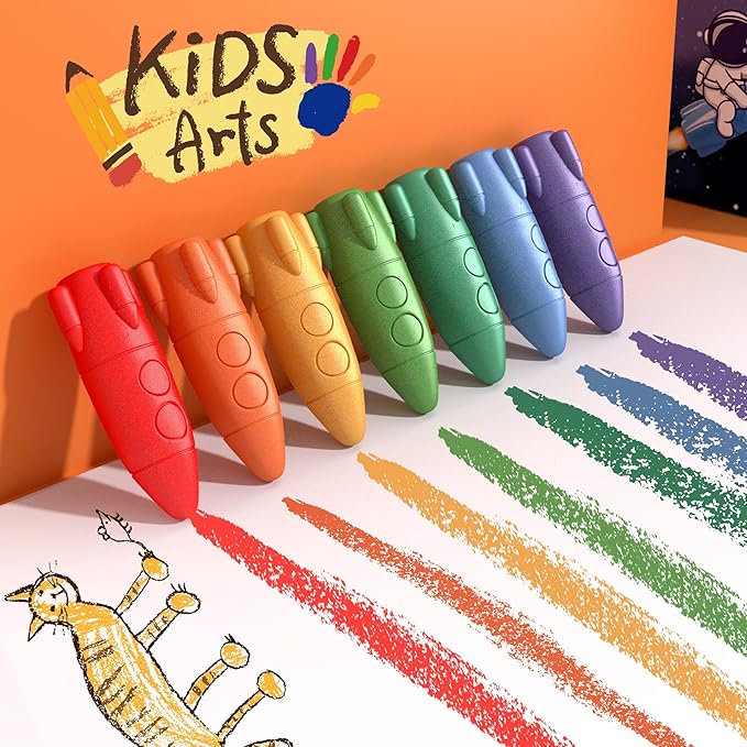 24 Colors Space Crayons for Toddlers Age 1-3, Non-toxic Mess Free Unbreakable Crayon Gifts, Easy to Hold Washable Crayons, Safe Coloring Gifts for Babies and Children