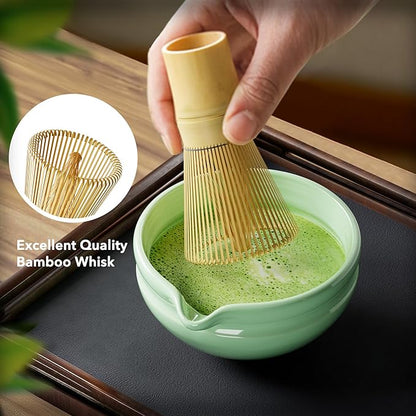 7 Pcs Matcha Whisk Set, Perfect Matcha Kit for Matcha Lovers Includes Ceramic Bowl, Bamboo Whisk, Holder, Scoop, Sifter & Cloth