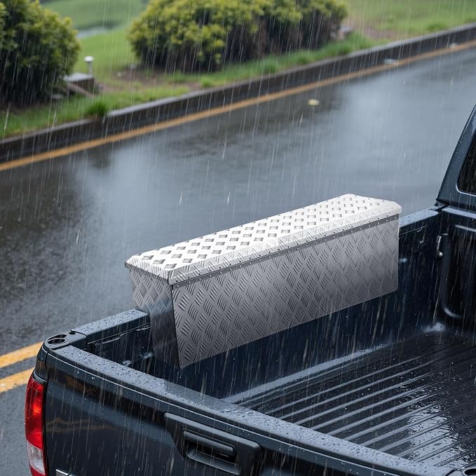 VEVOR Truck Bed Tool Box, Heavy Duty Aluminum Tool Box with Tread Patterns, Storage Toolbox Chest Organizer with Lock and Key, Ideal for Pickup, Truck Bed, RV, Trailer, 48 x 13.4 x 13 in, Silver