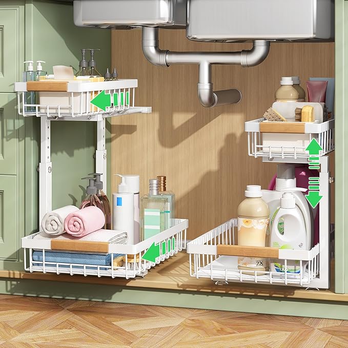 Kitstorack Under Sink Organizer, 2 Packs 2 Tier Under Sink Organizers and