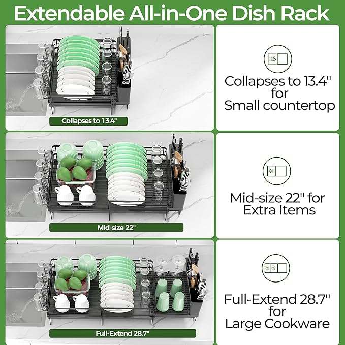 Large Dish Drying Rack, Expandable Dish Rack, Stainless Steel Dish Racks