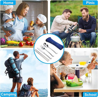 Portable Silverware Set with Case, Lengnoyp Travel Camping Utensils Set, Premium Stainless Steel Travel Cutlery Set