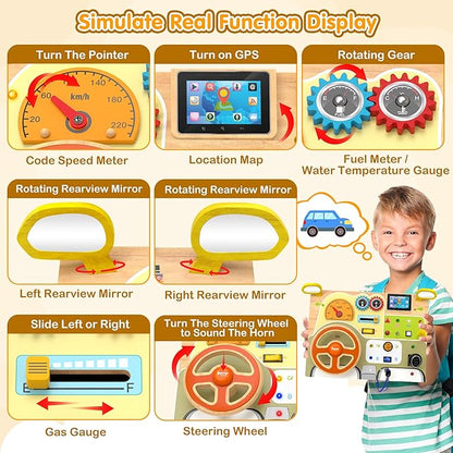 Montessori Toddler Toys - Baby Wooden Busy Board - Sensory Toys with Light Switch - Travel Toys for Educational Toddler Activities for Toddlers 1 2 3 4+ Year Old