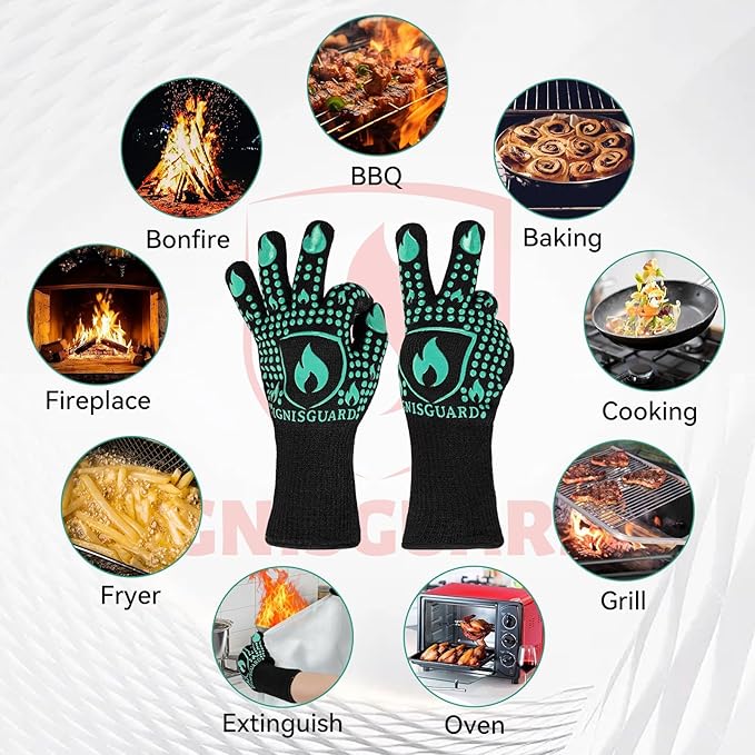 BBQ & Grill Gloves, Oven Gloves, 1472°F Silicone Oven Mitts Heat Resistant