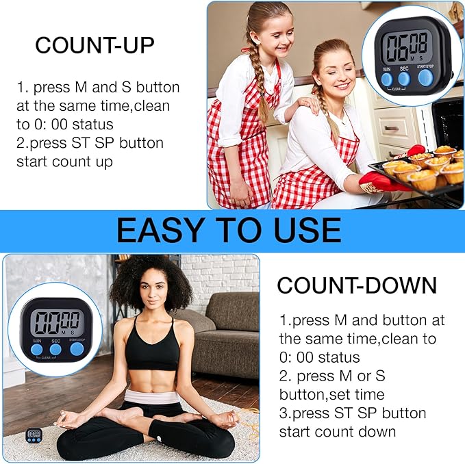 Leumoi 24 Pcs Digital Kitchen Timers Magnetic Back Timers Bulk Large Screen