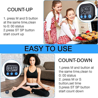 Leumoi 24 Pcs Digital Kitchen Timers Magnetic Back Timers Bulk Large Screen