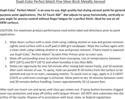 Dupli-Color Perfect Match Premium Automotive Paint, Fine Silver Birch (M), 8 oz