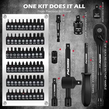 Premium 132-Piece Mechanics Tool Set, SAE/Metric 1/4" & 3/8" Drive Socket Set