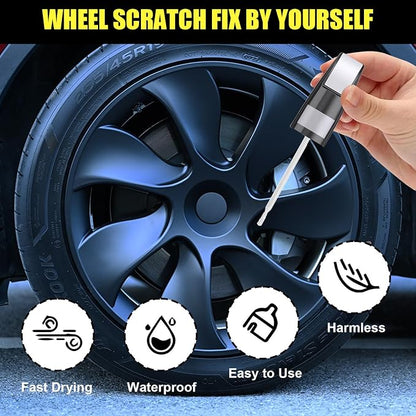 Rim Touch Up Paint(Aero-G Metallic(WPB-8277)) for Tesla Model 3 Performance 20" Zero-G Wheel/Model S Plaid 20" Zero-G Wheel, 2 in 1 Car Wheel Scratch Repair Kit, Quick & Easy Remover Curb Rash