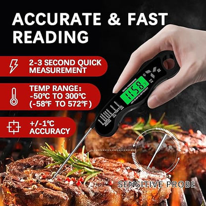 Meat Thermometer Digital，IP67 Waterproof Cooking Thermometer with Backlight, Calibration & Hold Function，Food Thermometer for Cooking,Outdoor Grilling，Suitable as Stocking Stuffers for Men