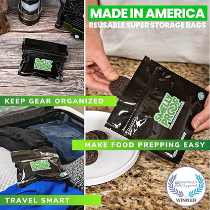 10pk 4-MIL Thick HEAVY DUTY Smelly Proof Reusable Bags Black, USA-Made, Reusable Food Storage Bags, Sandwich Bags, Reusable Freezer Bags, Non-Silicone Bags, 10 x Reusable Bag, 6" x 4"